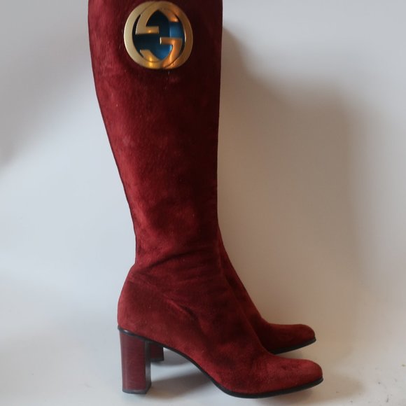 Gucci Shoes - GUCCI RUST SUEDE GG FULL ZIP TALL HEEL BOOTS 9 *